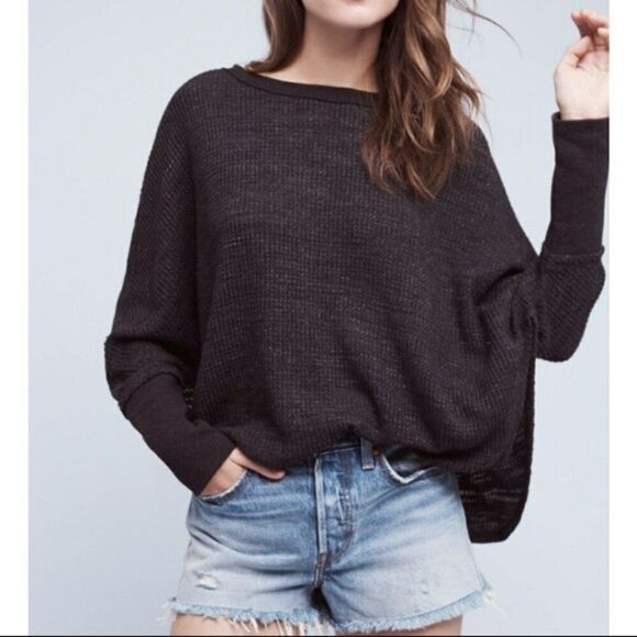 ANTHROPOLOGIE Postmark Charcoal Gray Village Swing Oversized Thermal Shirt XS - Picture 1 of 6